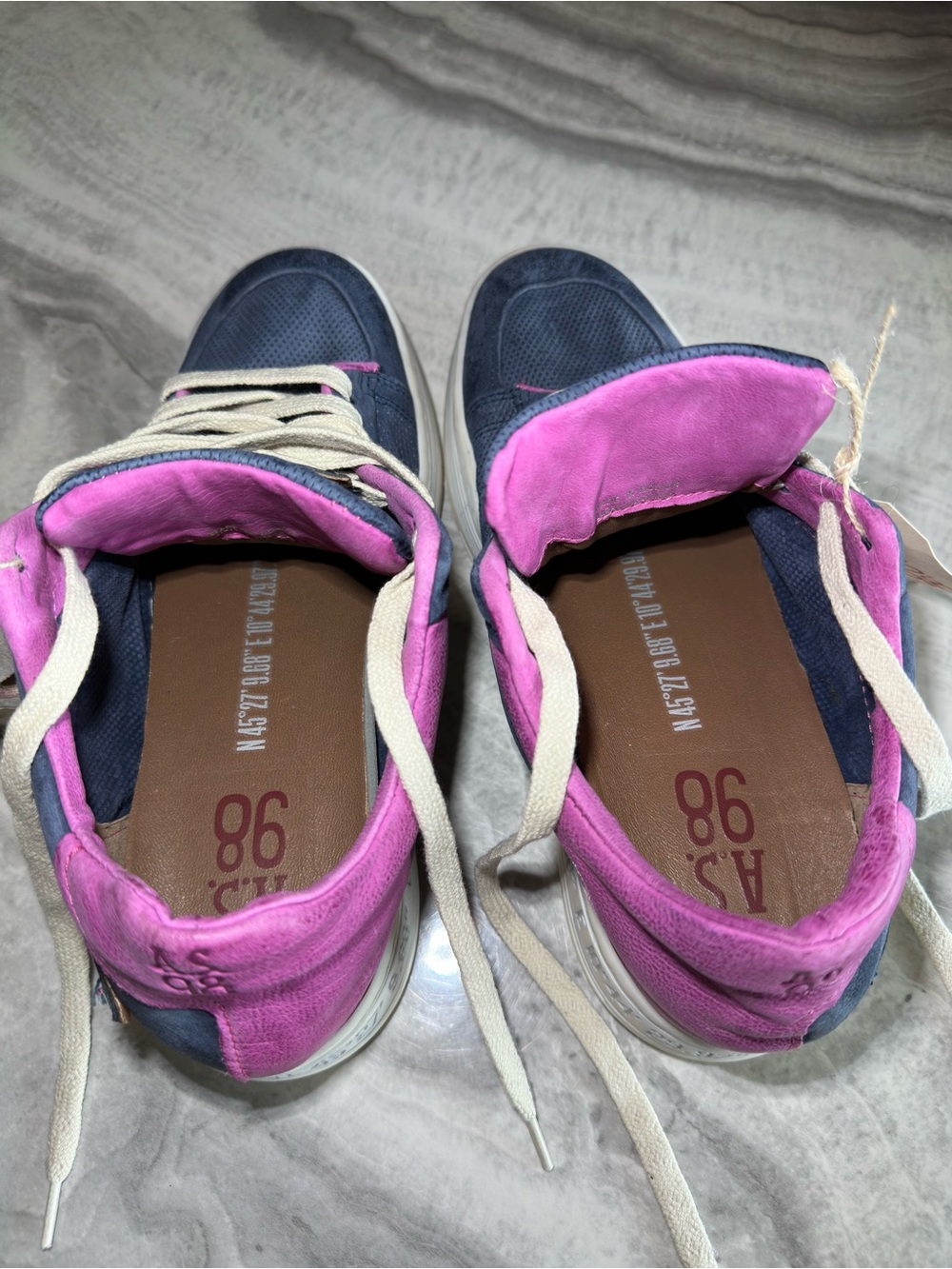 A.S.98 Alfie Blue Pink Perforated Leather Platform Sneakers - Picture 10 of 11